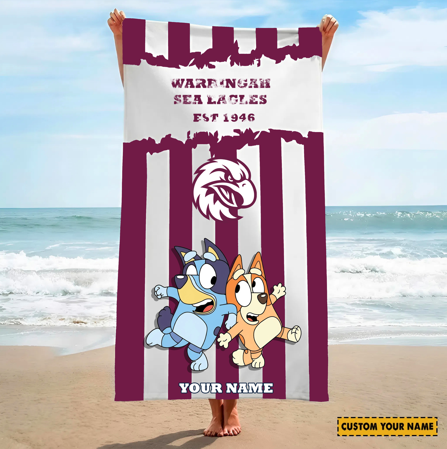 PREMIUM NRL X MWSE BLUEY&BINGO Beach Towel Personalized NDT VHM 280326