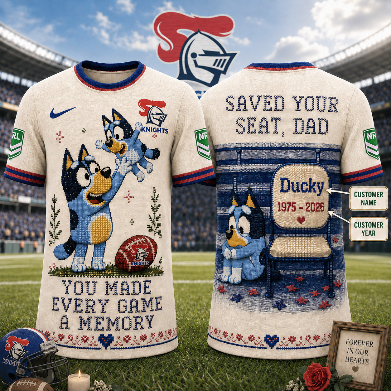 PREMIUM NRL X NK Custom 3D BLUEY Faux-Stitch Dad Memorial Shirt NDT NTN 220526