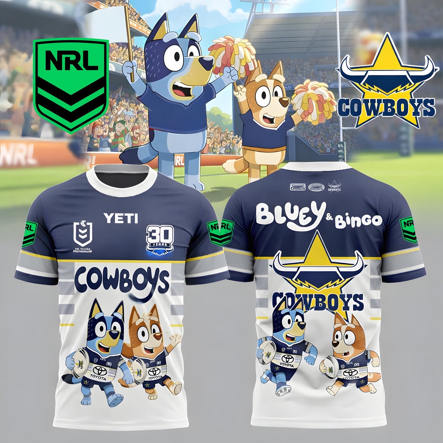 PREMIUM NRL X NQC Bluey & Bingo POLO SHIRT – Limited 2026 NDT LVH