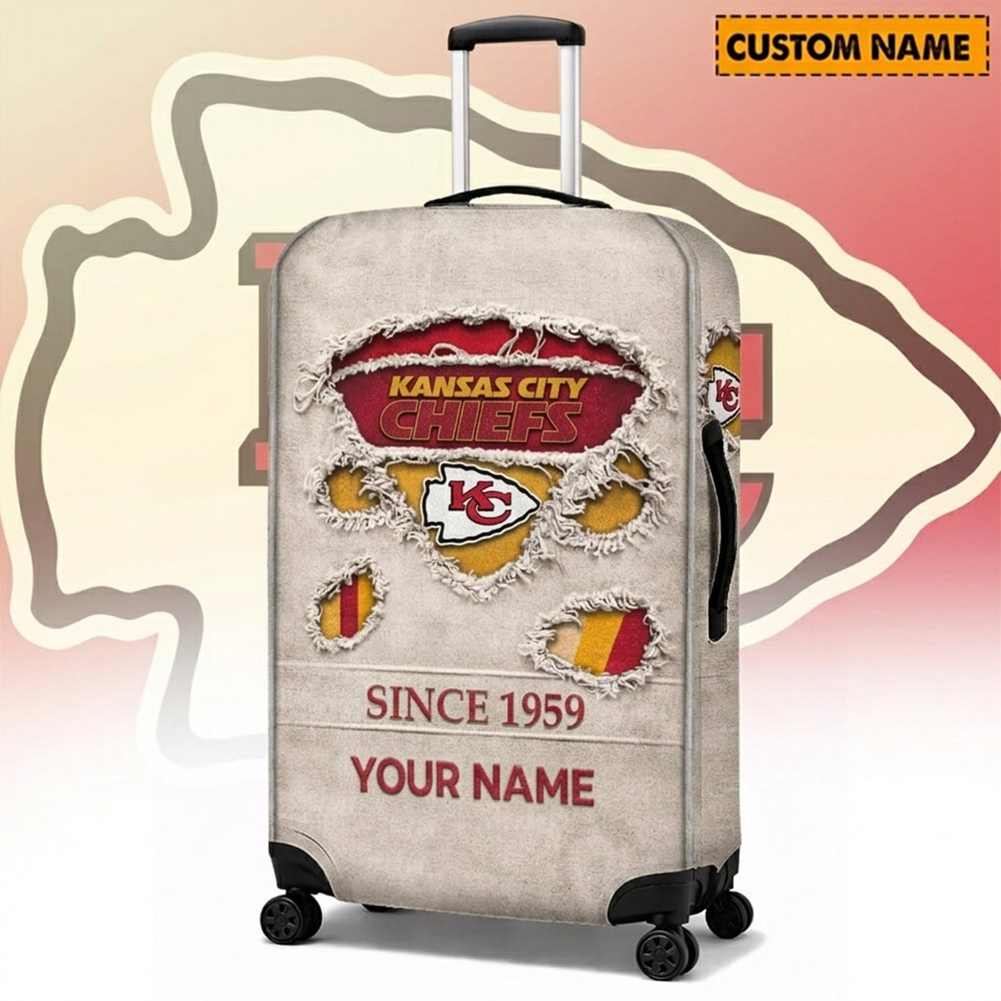 PREMIUM NFL X KCC Vintage Luggage Cover Custom Name NDT NHM 060426