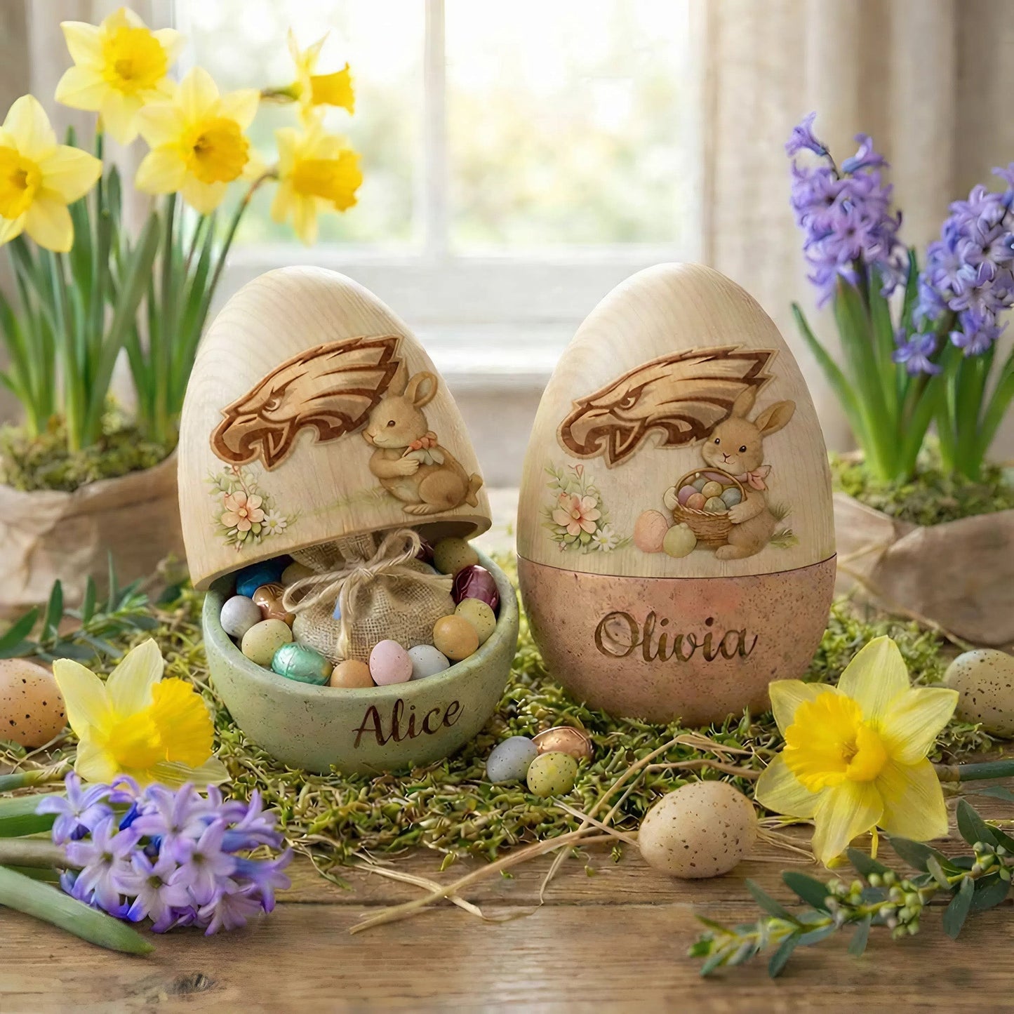 PREMIUM 𝗡𝗙𝗟 X PHI Personalized Hollow Wooden Easter Egg NDT NHM 270226