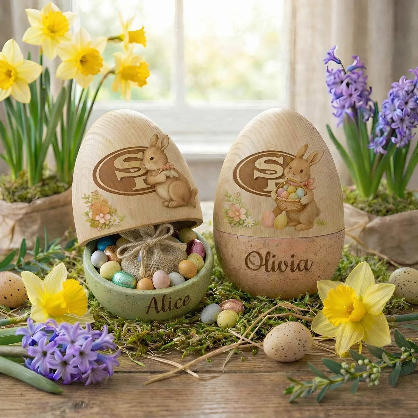 PREMIUM 𝗡𝗙𝗟 X SF49 Personalized Hollow Wooden Easter Egg NDT NHM 270226