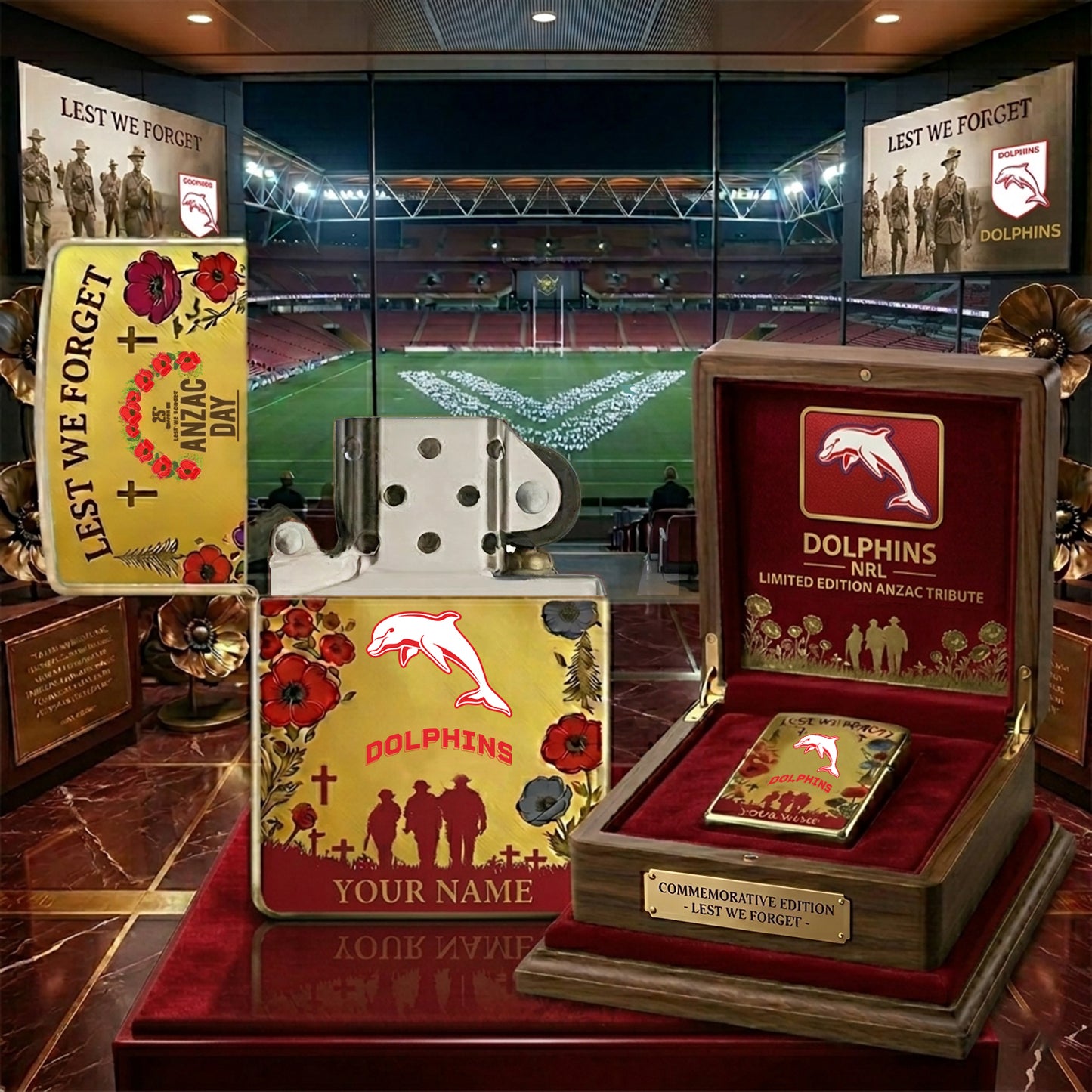 PREMIUM NRL X DOL ANNIVERSARY 111TH ANZAC Personalized Lighter NDT NHM 300326
