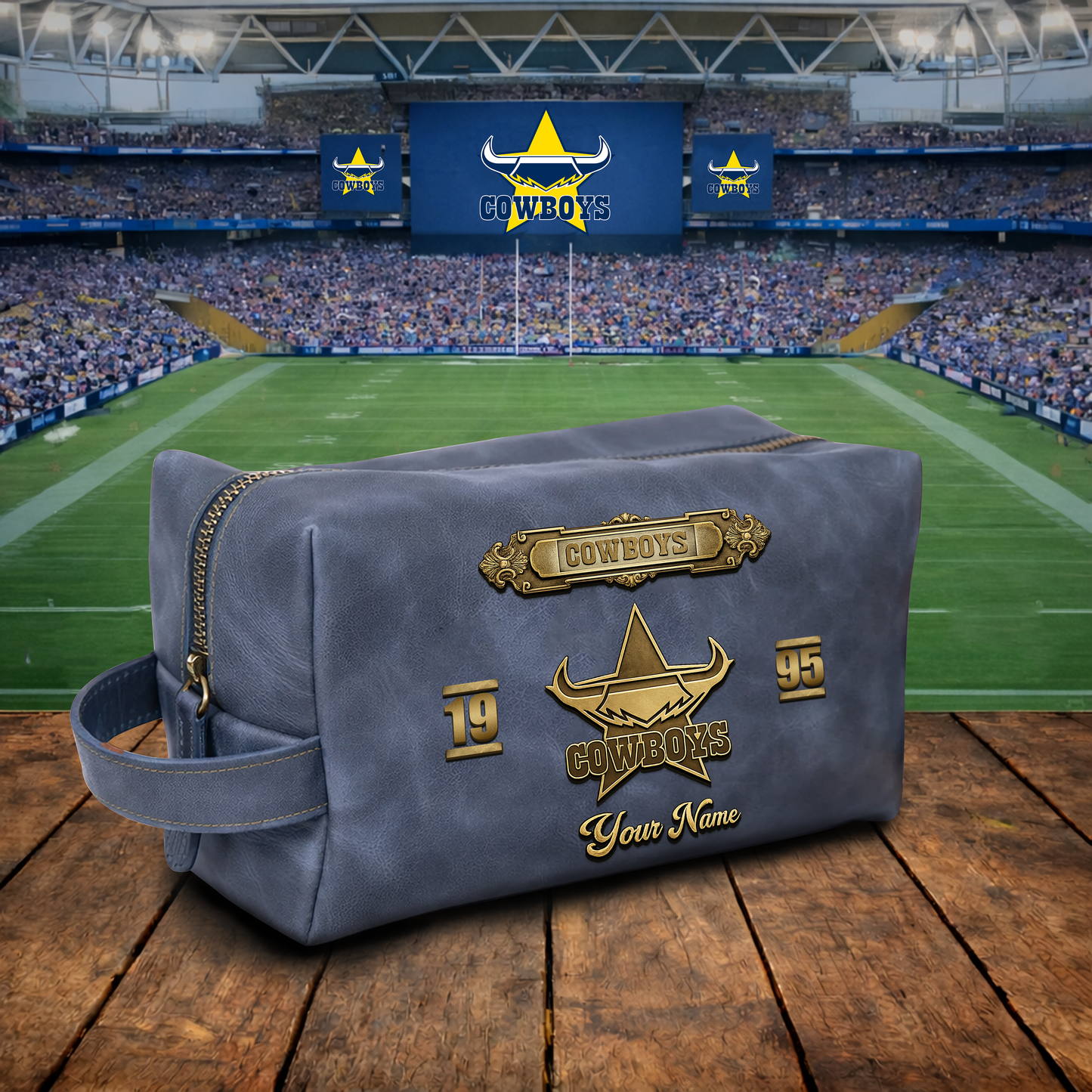 PREMIUM NRL X NQC 3D EMBOSSED LEATHER TOILETRY BAG Limited Edition NDT VHM