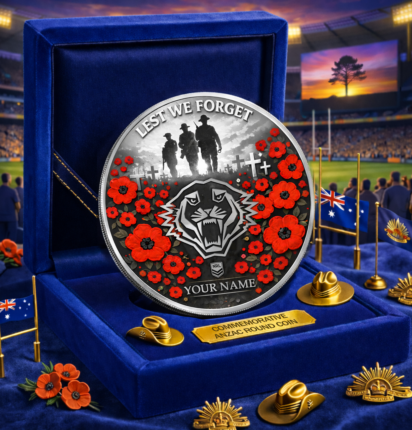PREMIUM NRL X WT Anzac Day 2026 Commemorative Coin Custom Name Limited Edition NDT VHM 160326