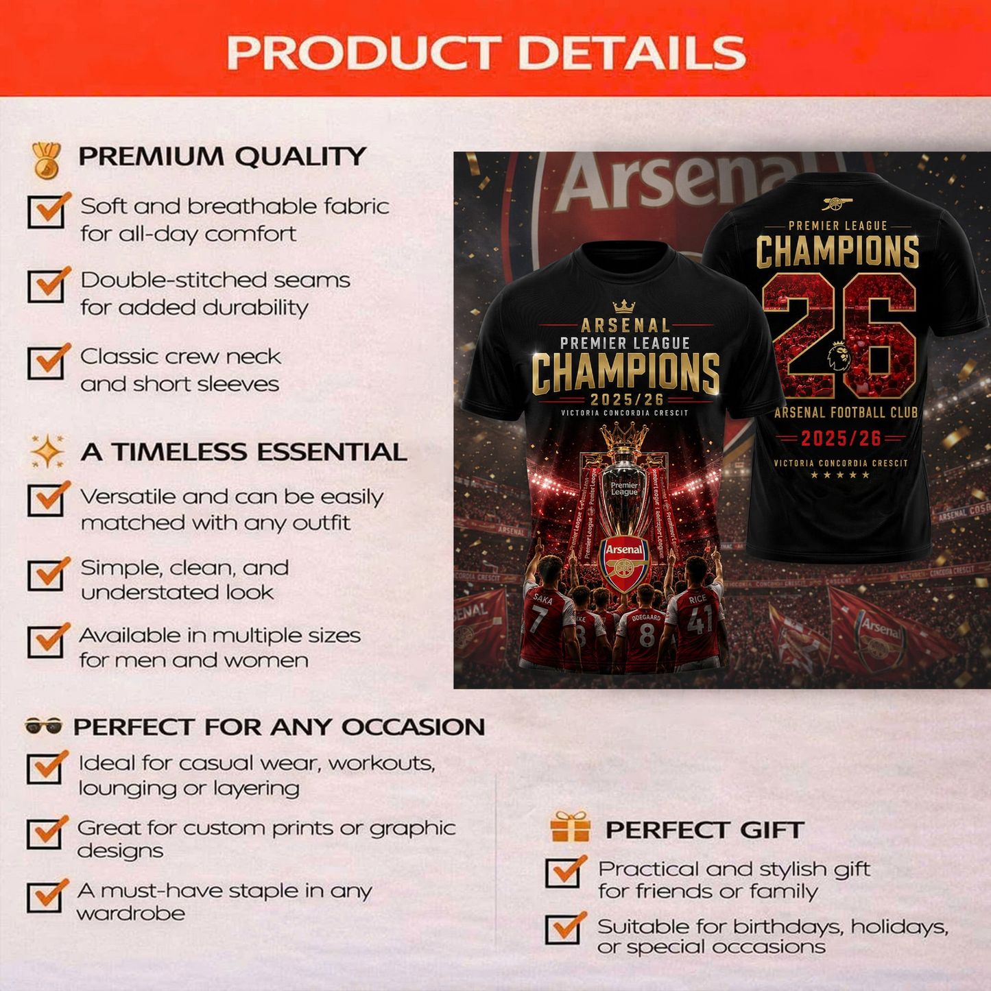 Premium EPL ARS Champions 25 - 26 T-Shirt V7 NMD CTKT