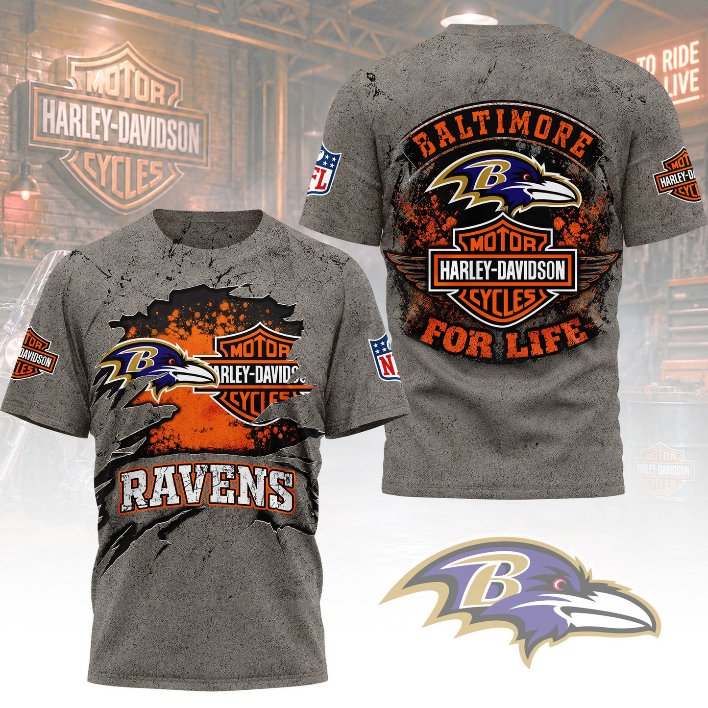 Premium NFL BAL x Harley Davidson For Life T-shirt V5 NMD 180526 TTV