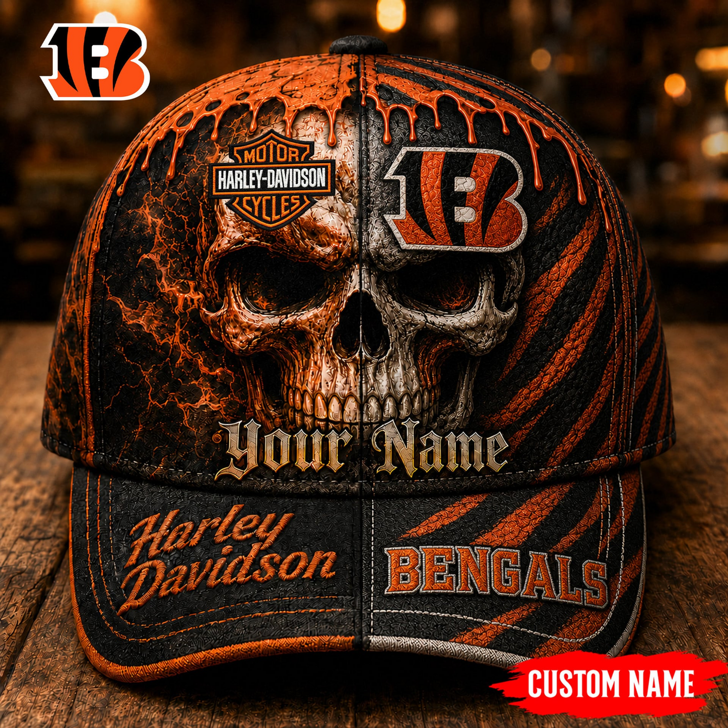 Premium NFL CIN Harley Davidson Split Skull Classic Cap V38 NMD CTKT