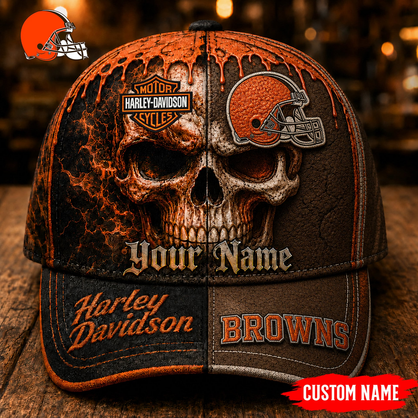Premium NFL CLE Harley Davidson Split Skull Classic Cap V38 NMD CTKT