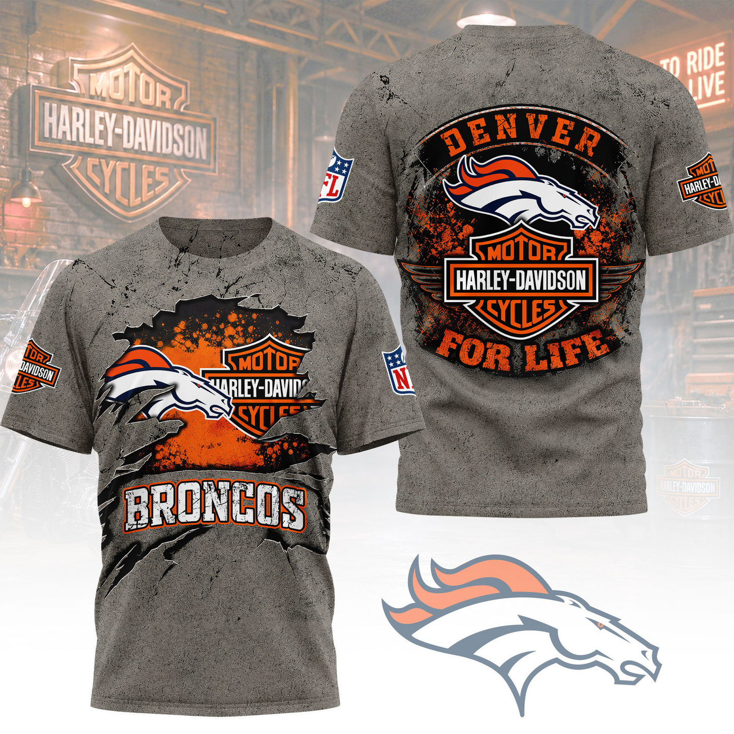 Premium NFL DEN x Harley Davidson For Life T-shirt V5 NMD 180526 TTV