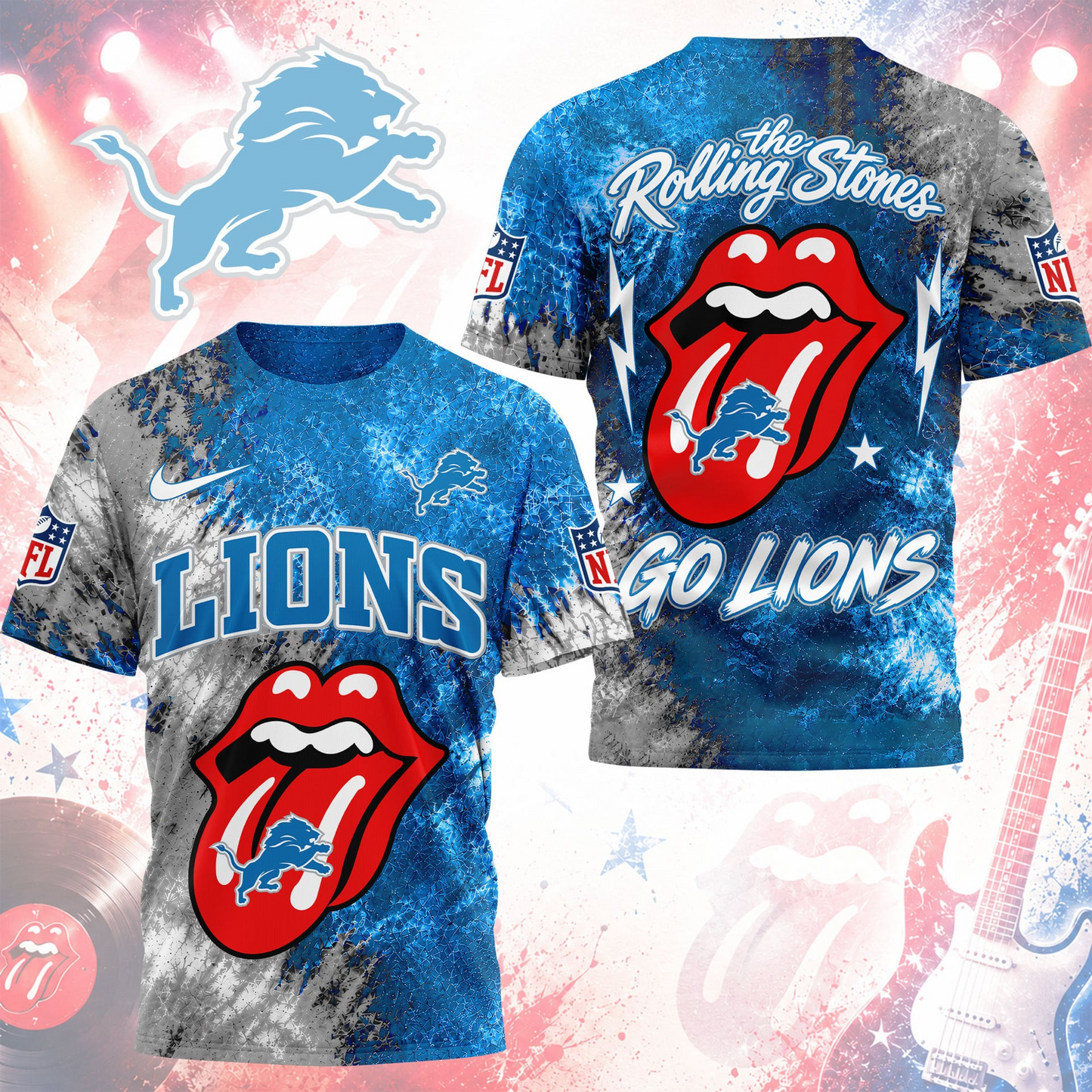 Premium NFL DET x The Rolling Stones T- Shirt V7 NMD 180526 TTV