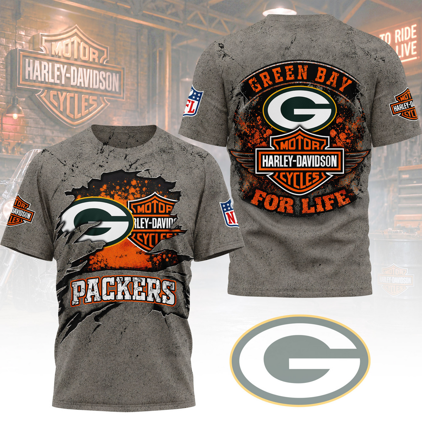 Premium NFL GB x Harley Davidson For Life T-shirt V5 NMD 180526 TTV