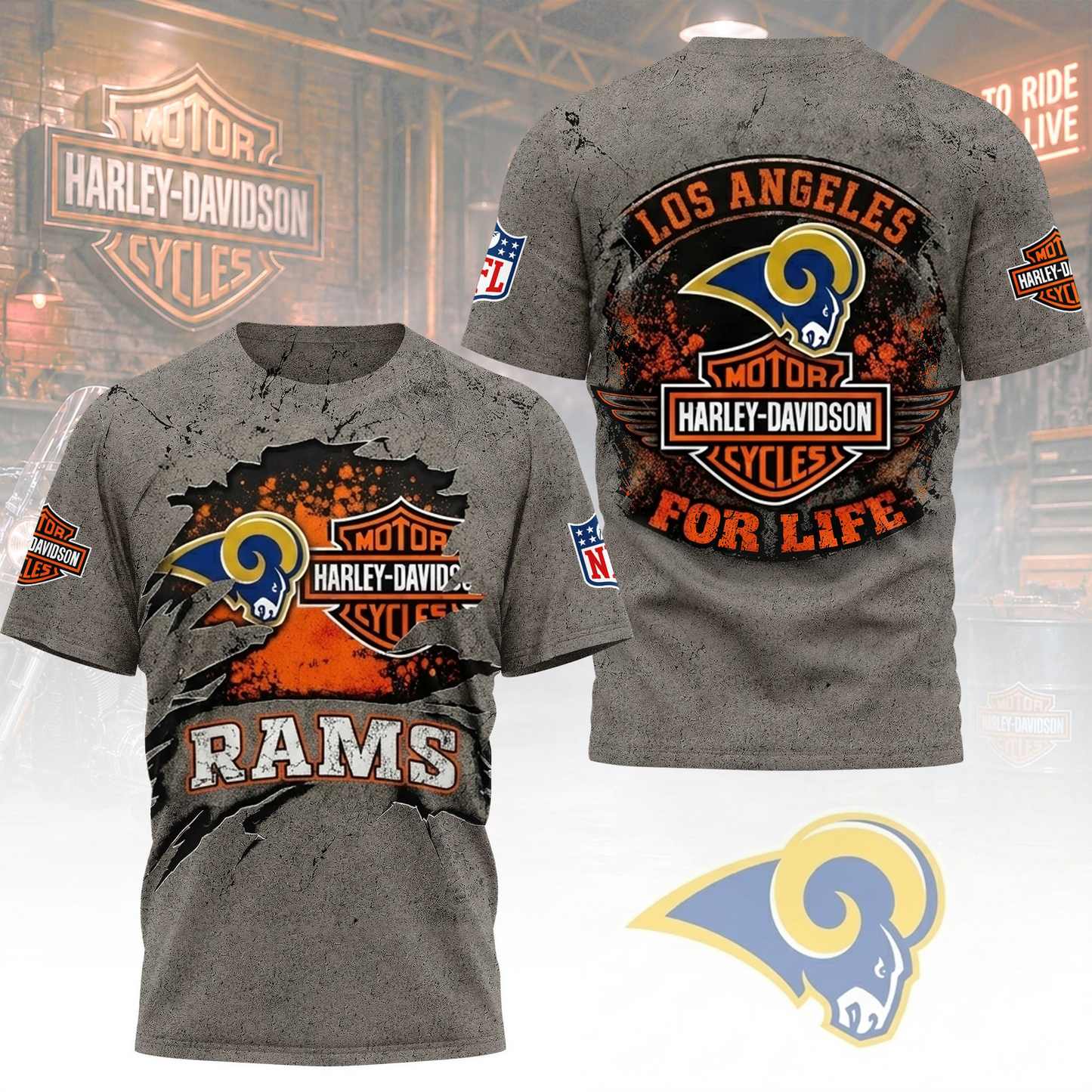 Premium NFL LAR x Harley Davidson For Life T-shirt V5 NMD 180526 TTV