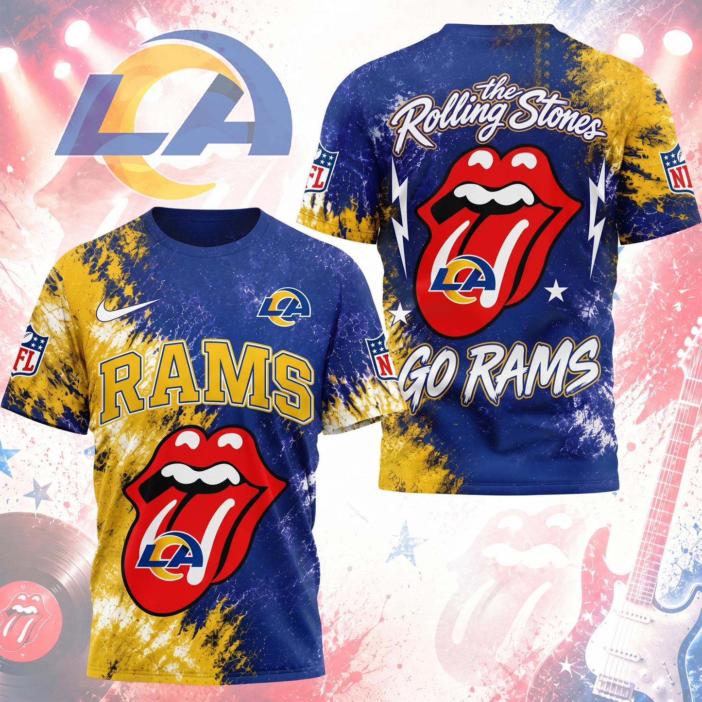 Premium NFL LAR x The Rolling Stones T- Shirt V7 NMD 180526 TTV