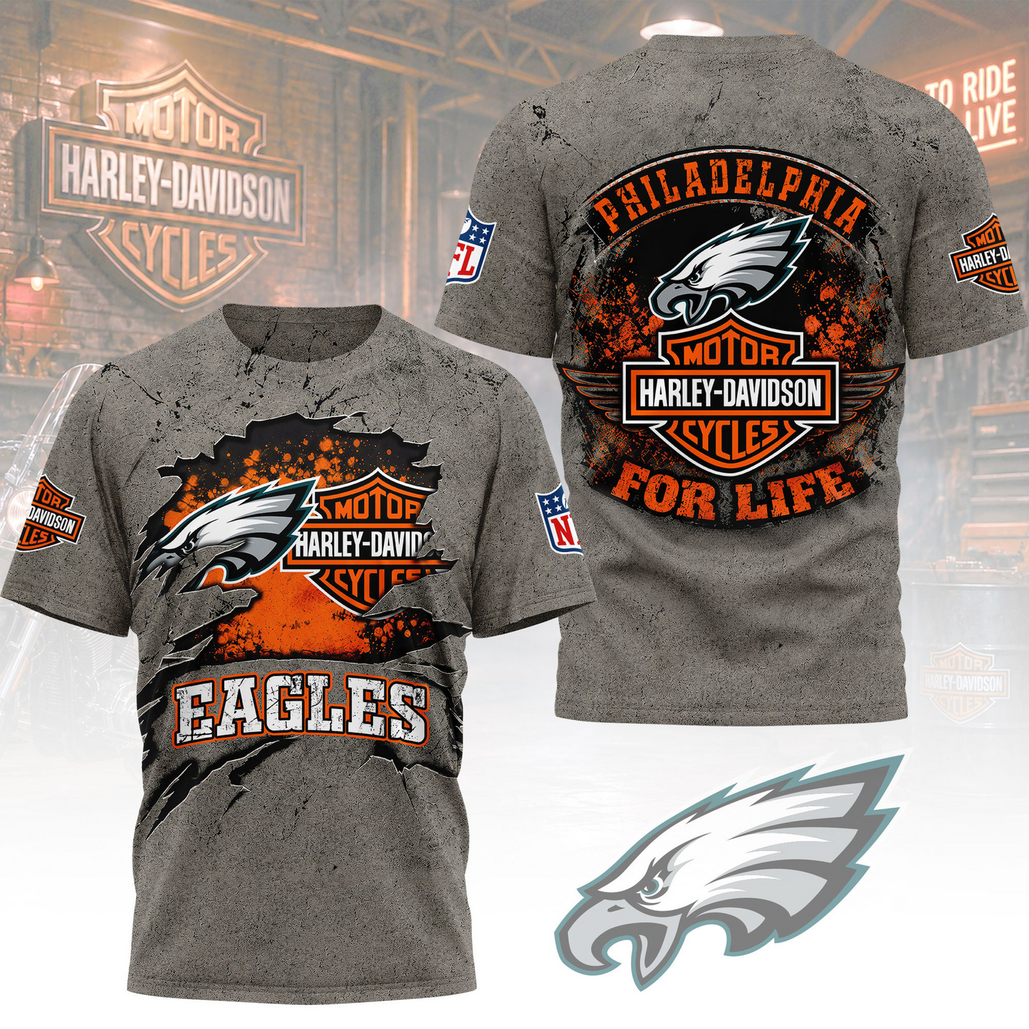 Premium NFL PHI x Harley Davidson For Life T-shirt V5 NMD 180526 TTV