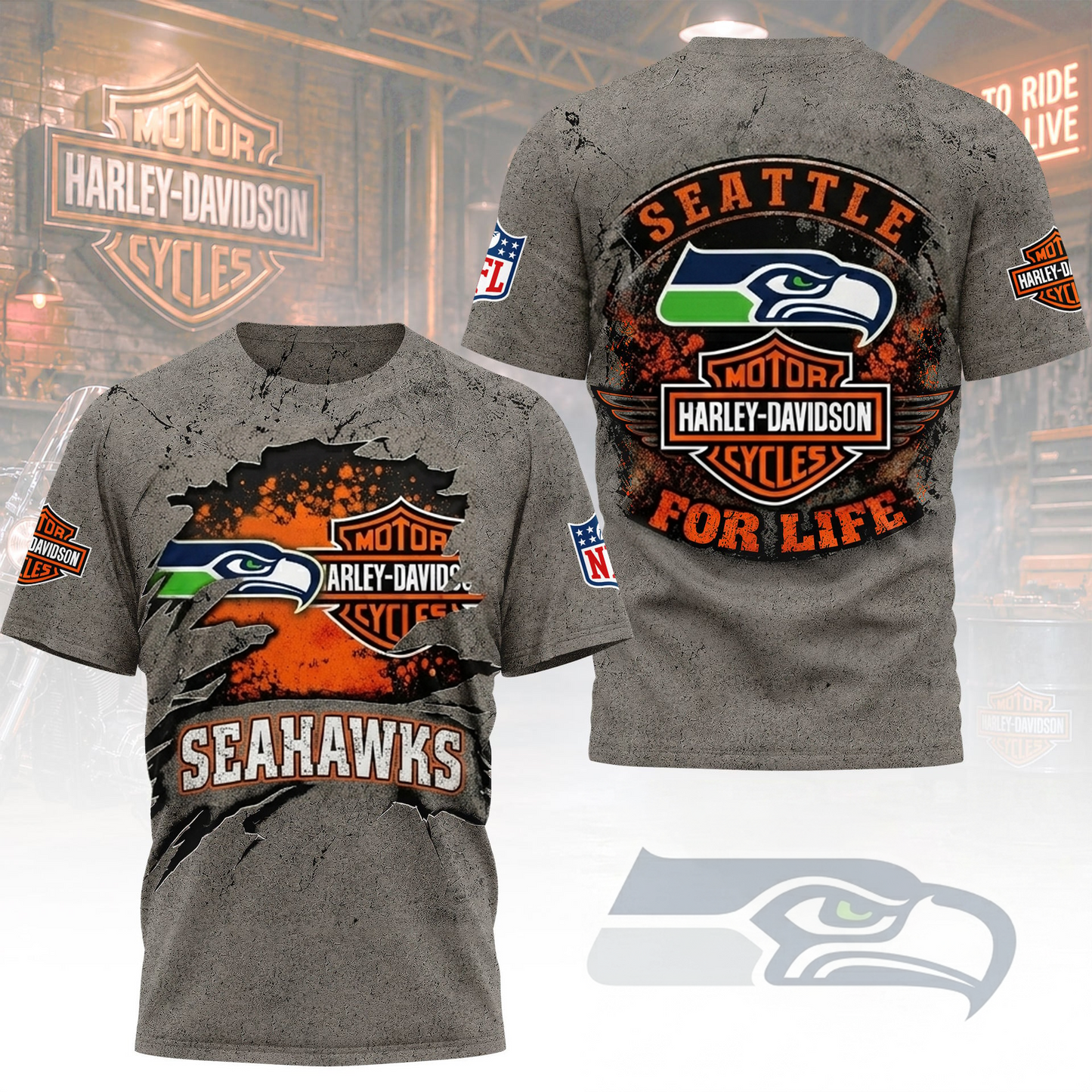 Premium NFL SEA x Harley Davidson For Life T-shirt V5 NMD 180526 TTV