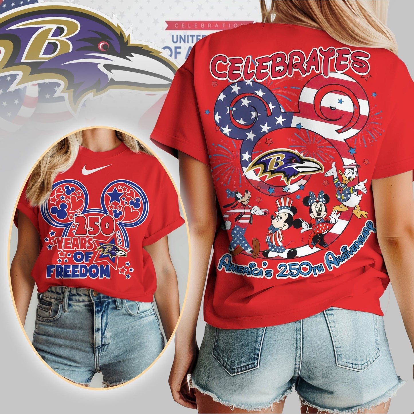Premium NFL X BR Mouse Celebrates America 250th Anniversary Women Shirt NDT LVH