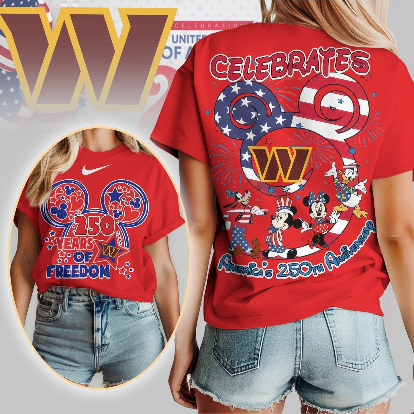 Premium NFL X WC Mouse Celebrates America 250th Anniversary Women Shirt NDT LVH