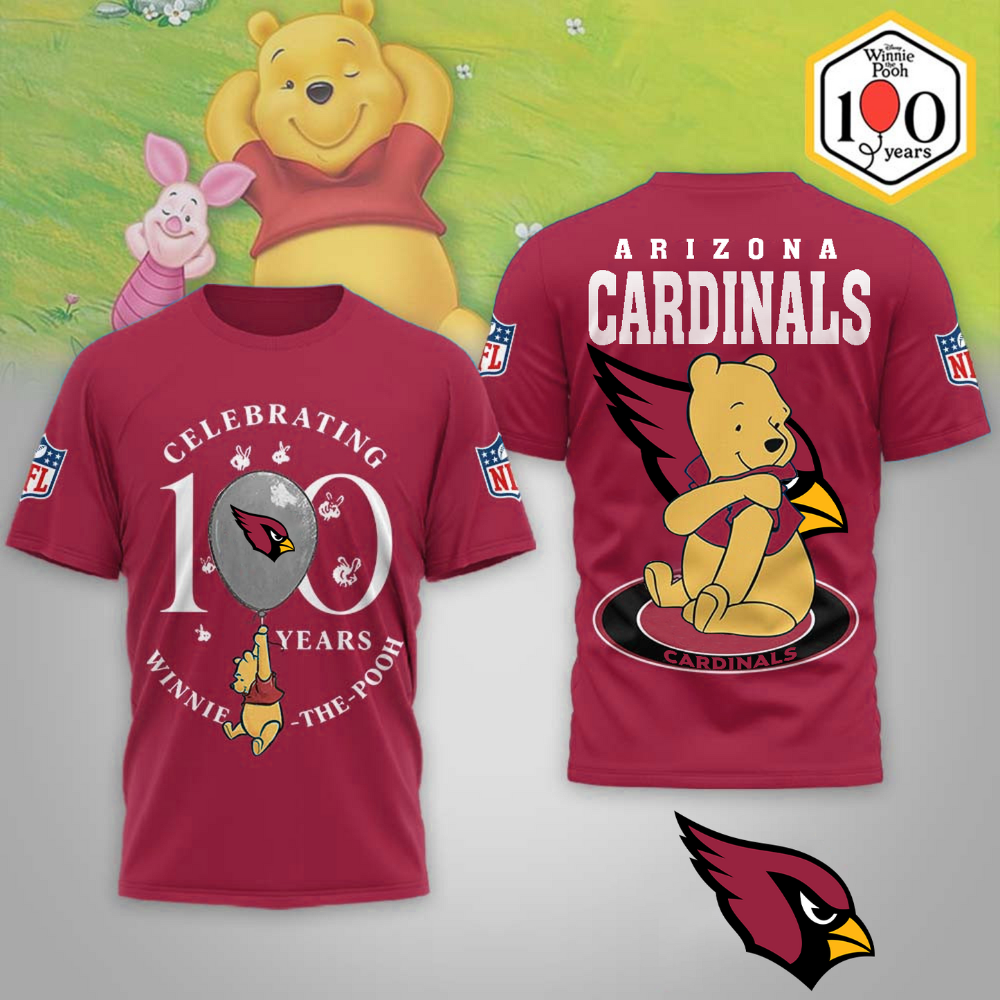 Premium NFL x ARI Winnie The Pooh 100th Anniversary 3D Shirt DATND TANTD