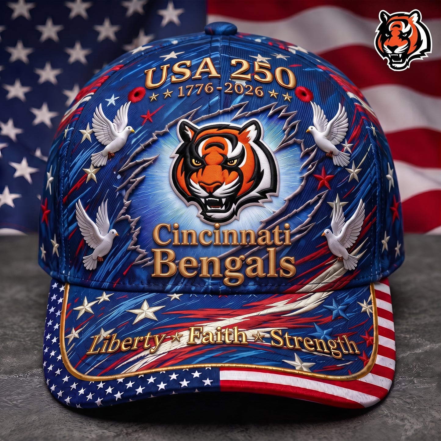 Premium NFL x CIN 250 Years Anniversary Of Freedom Cap V4 260626