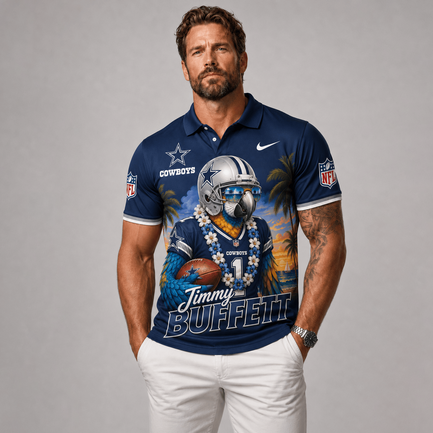 Premium NFL x DAL Tropical Parrot Performance Polo Shirt 180626