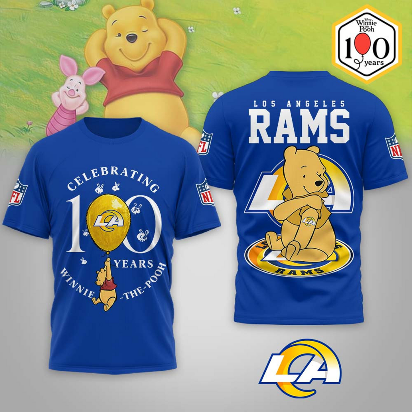 Premium NFL x LAR Winnie The Pooh 100th Anniversary 3D Shirt DATND TANTD