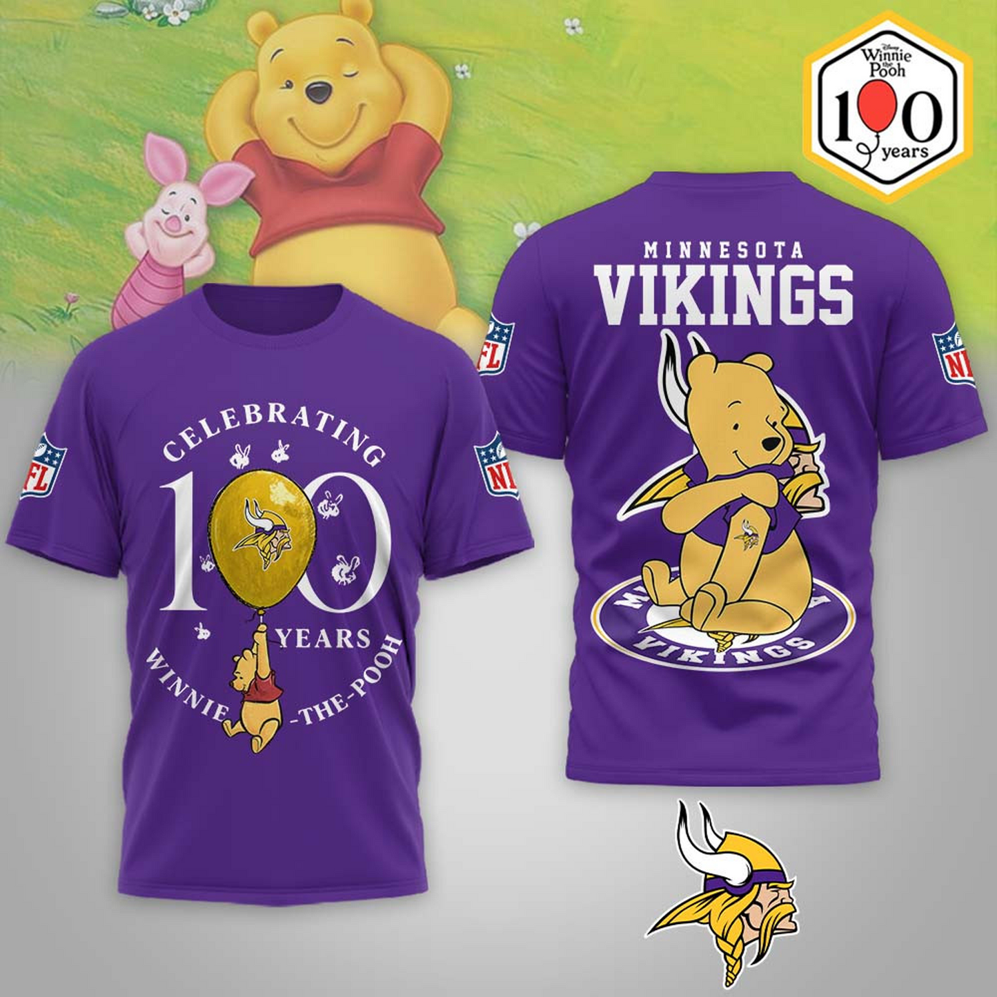 Premium NFL x MIN Winnie The Pooh 100th Anniversary 3D Shirt DATND TANTD