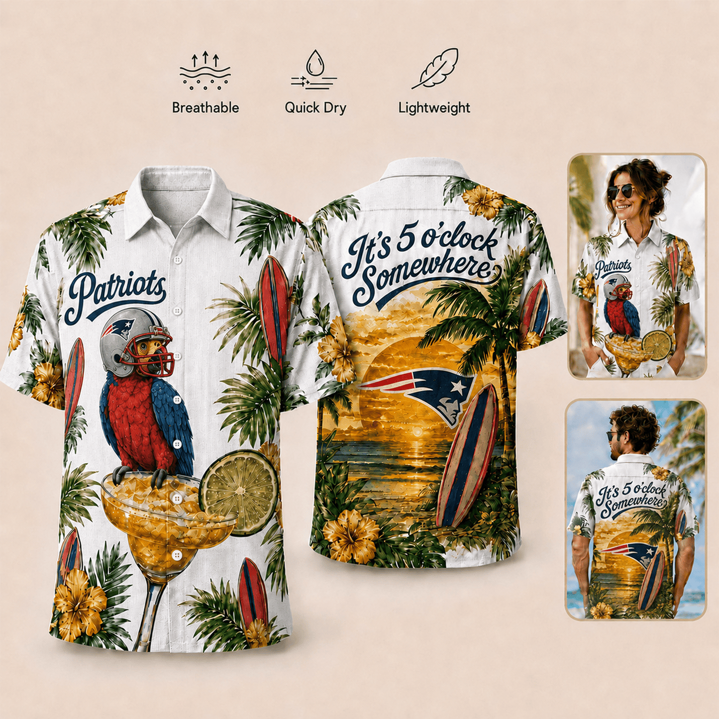 Premium NFL x NEP It's 5 O'clock Somewhere Button Up Tropical Parrot Hawaiian Shirt 110626