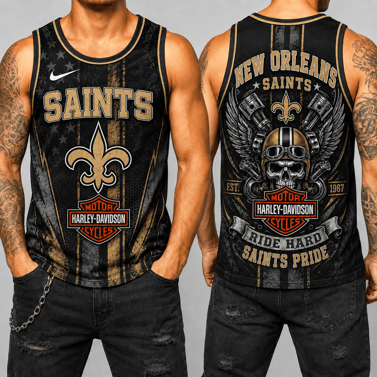 Premium NFL x NO Motorcycle Skull Biker Ride Hard Tank Top 130626
