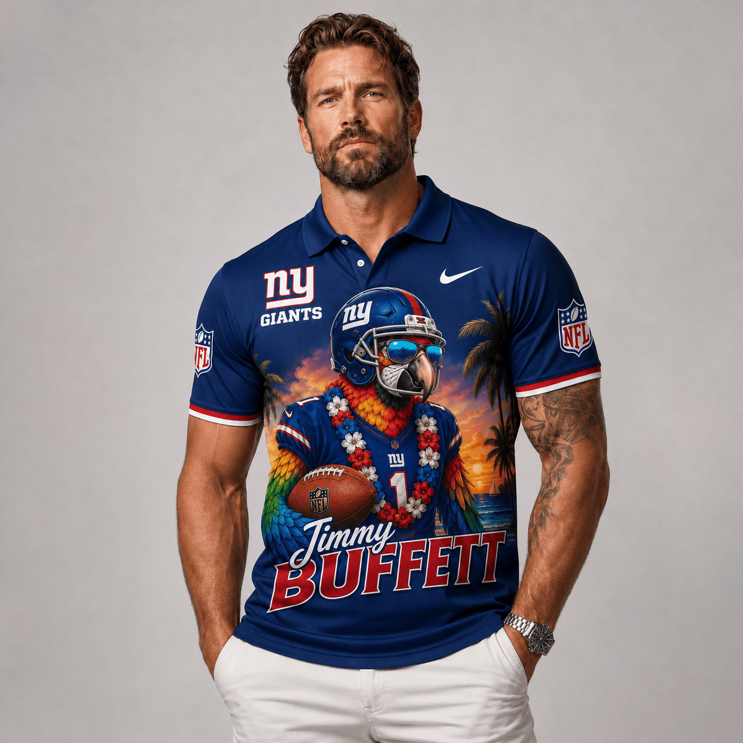 Premium NFL x NYG Tropical Parrot Performance Polo Shirt 180626