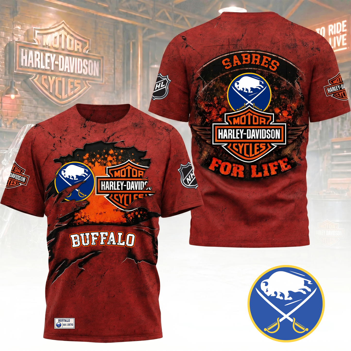 Premium NHL X BS Harley Davidson For Life 3D Shirt NDT VHM 180526