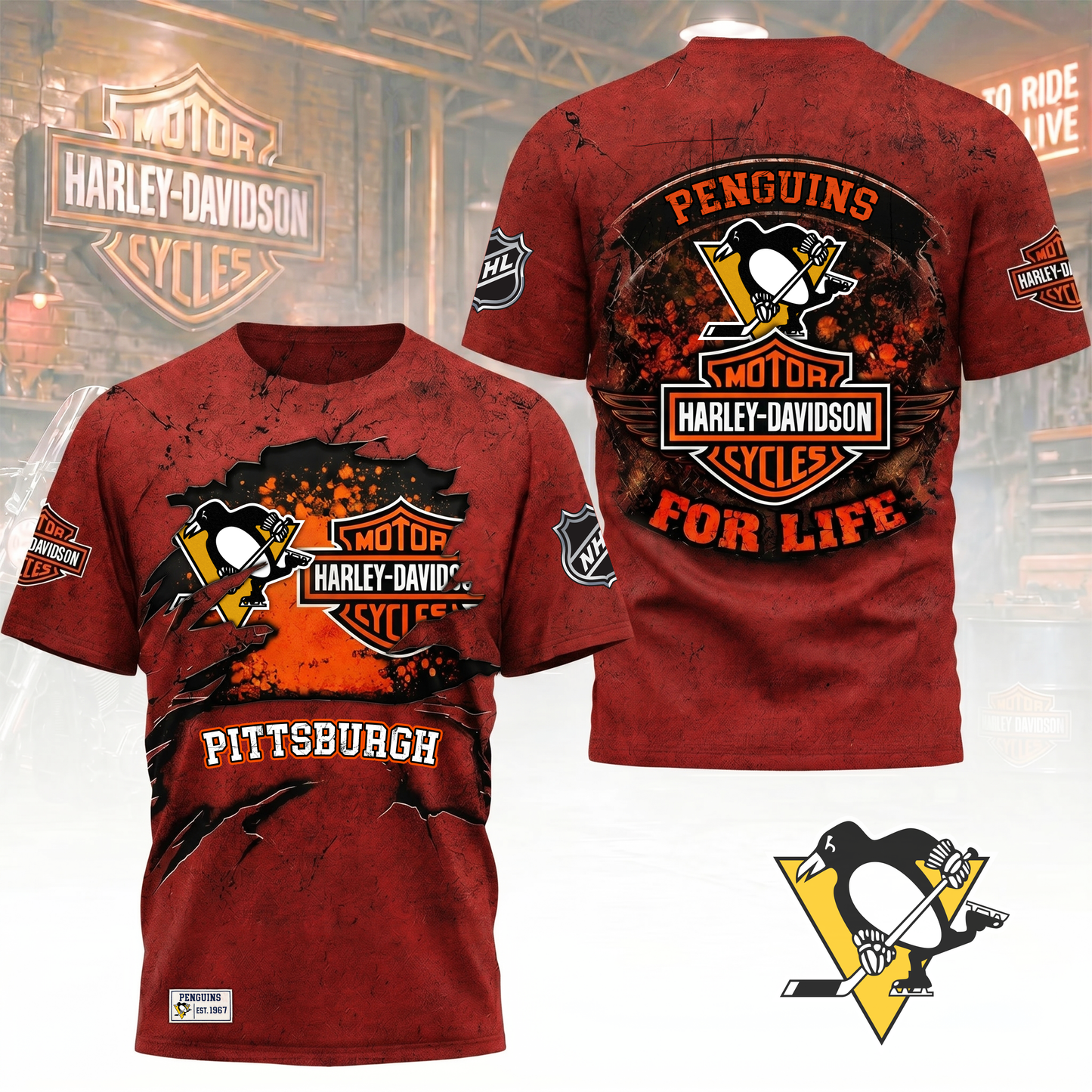 Premium NHL X PP Harley Davidson For Life 3D Shirt NDT VHM 180526