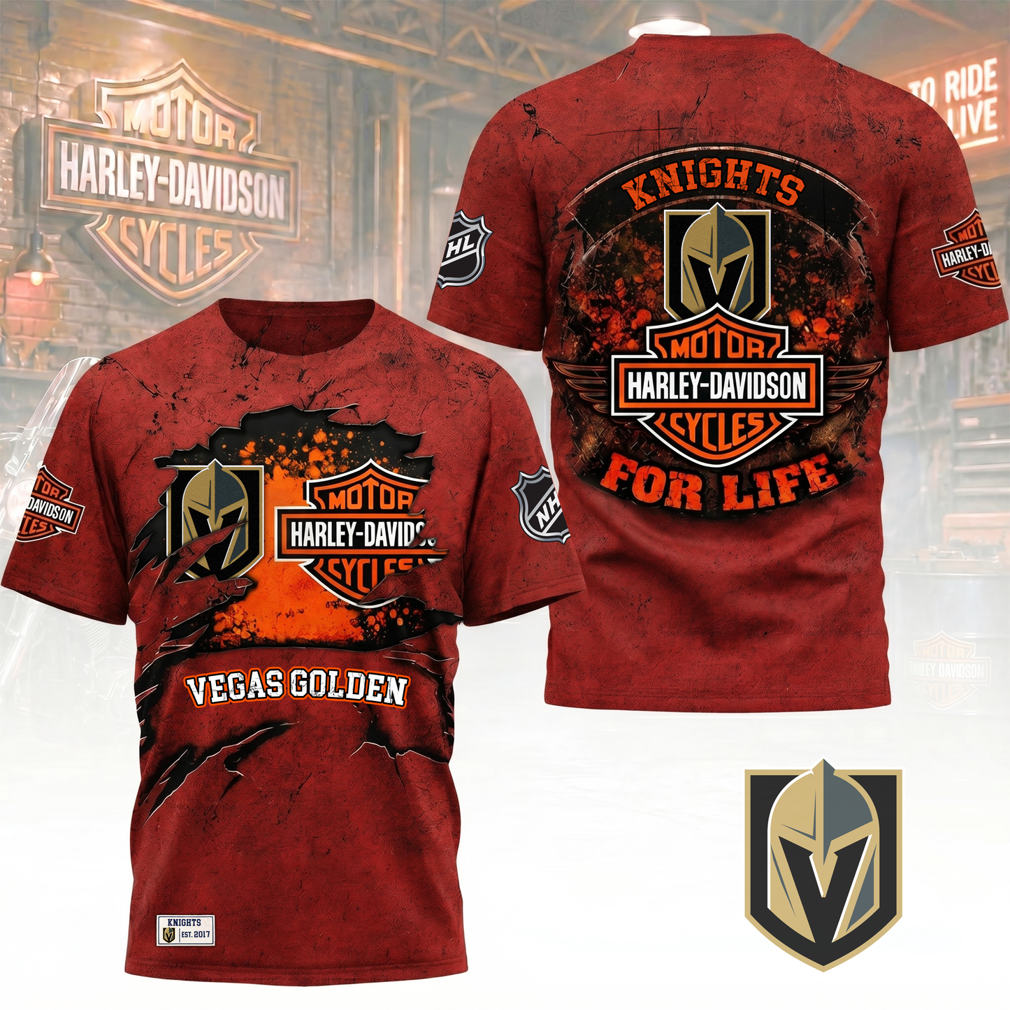 Premium NHL X VGK Harley Davidson For Life 3D Shirt NDT VHM 180526