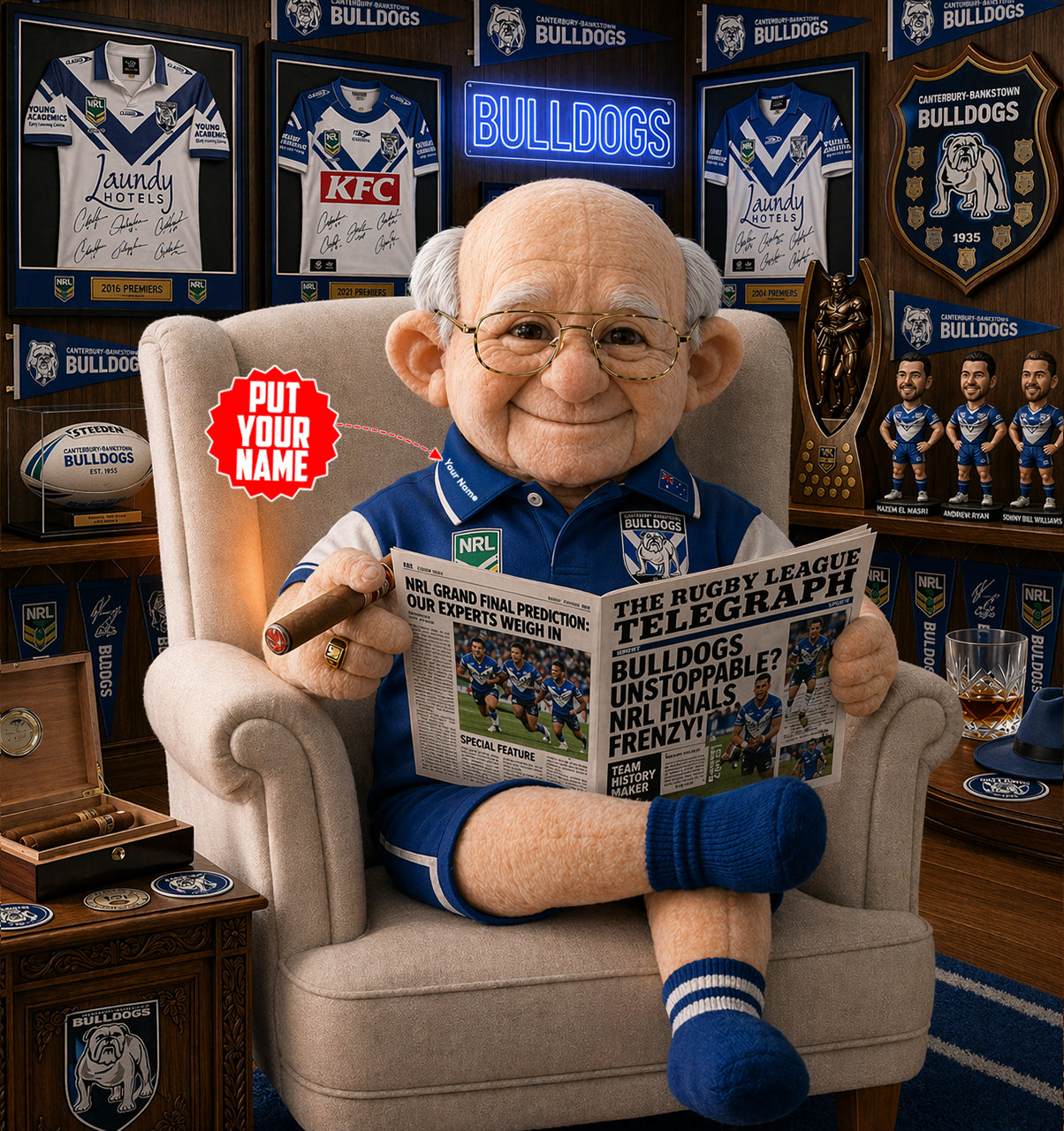 Premium NRL X CB Heritage Custome name Grandpa Collectible Plush NDT LVH 210426