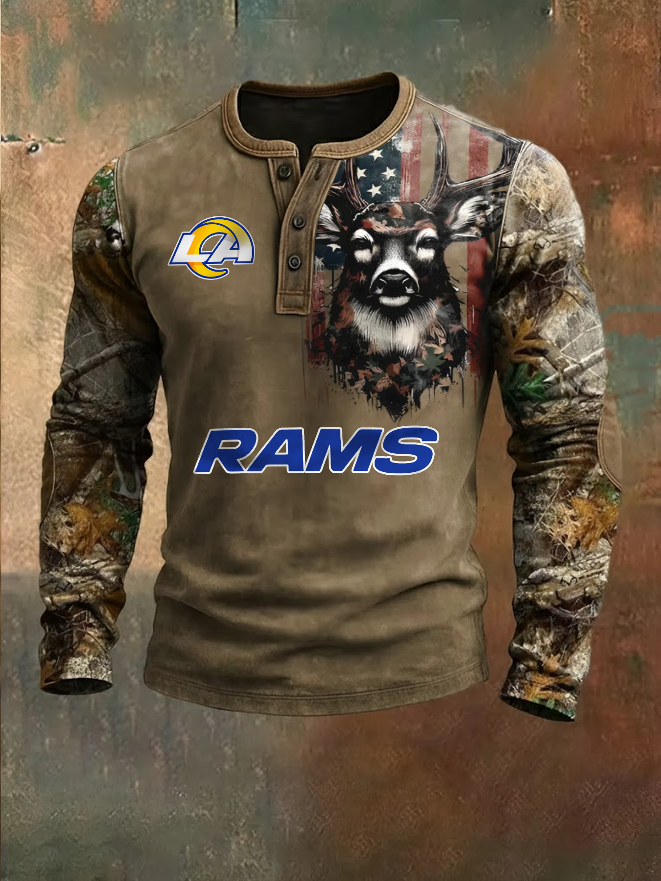 Premium NFL X LAR Retro Western Deer Henley Long Sleeve Shirt NDT NHM 311225