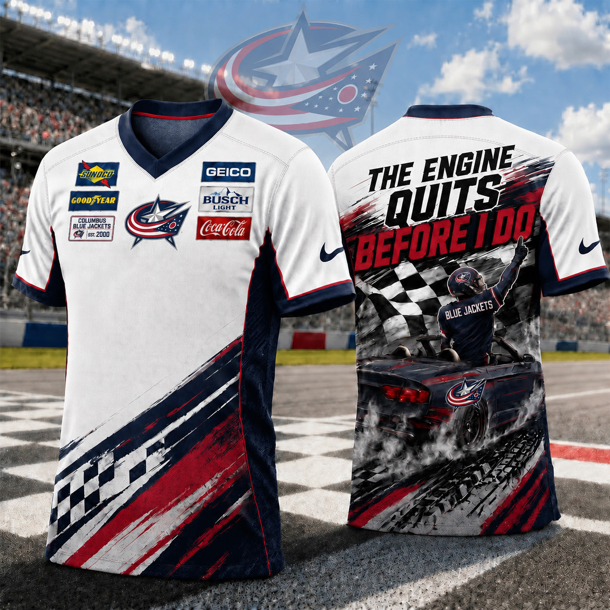 Premium NHL X CBJ Speedway NASCAR Fan Jersey Shirt NDT NTN 180526