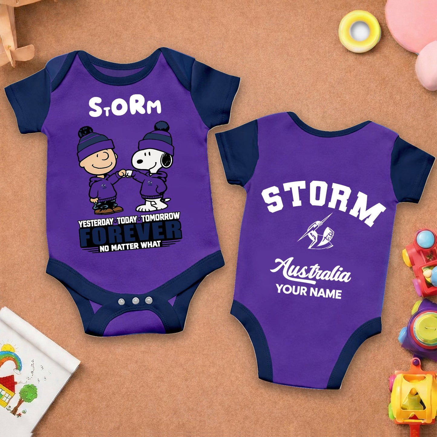 Premium NRL x STOR New Baby Romper Peanuts Custom Name For Kids NDT LVH 110326