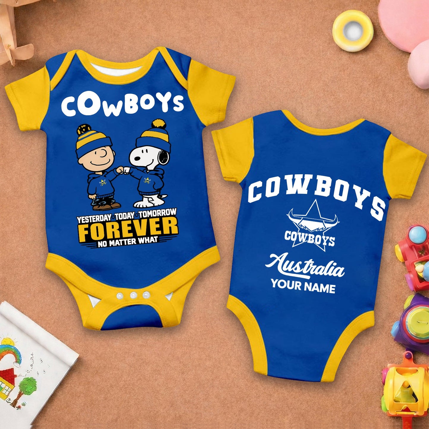 Premium NRL x NQC New Baby Romper Peanuts Custom Name For Kids NDT LVH 110326