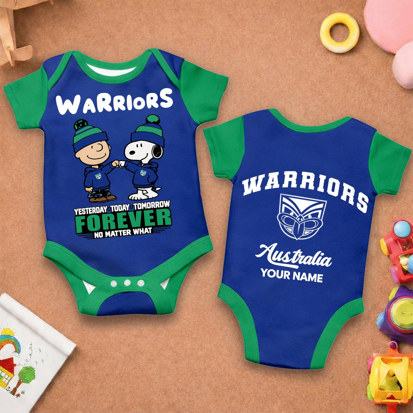 Premium NRL x WAR New Baby Romper Peanuts Custom Name For Kids NDT LVH 110326