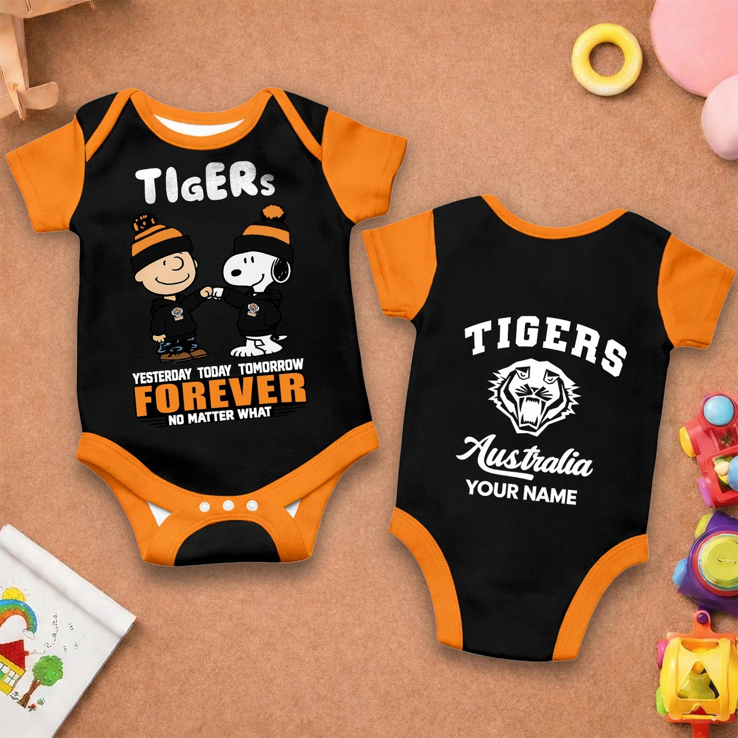 Premium NRL x WT New Baby Romper Peanuts Custom Name For Kids NDT LVH 110326