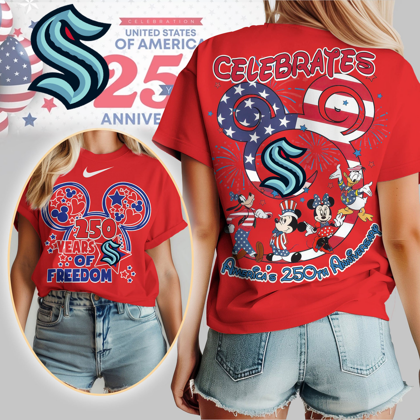 SK Premium NHL Mickey Celebrates America 250th Anniversary Women Shirt DDT CTND