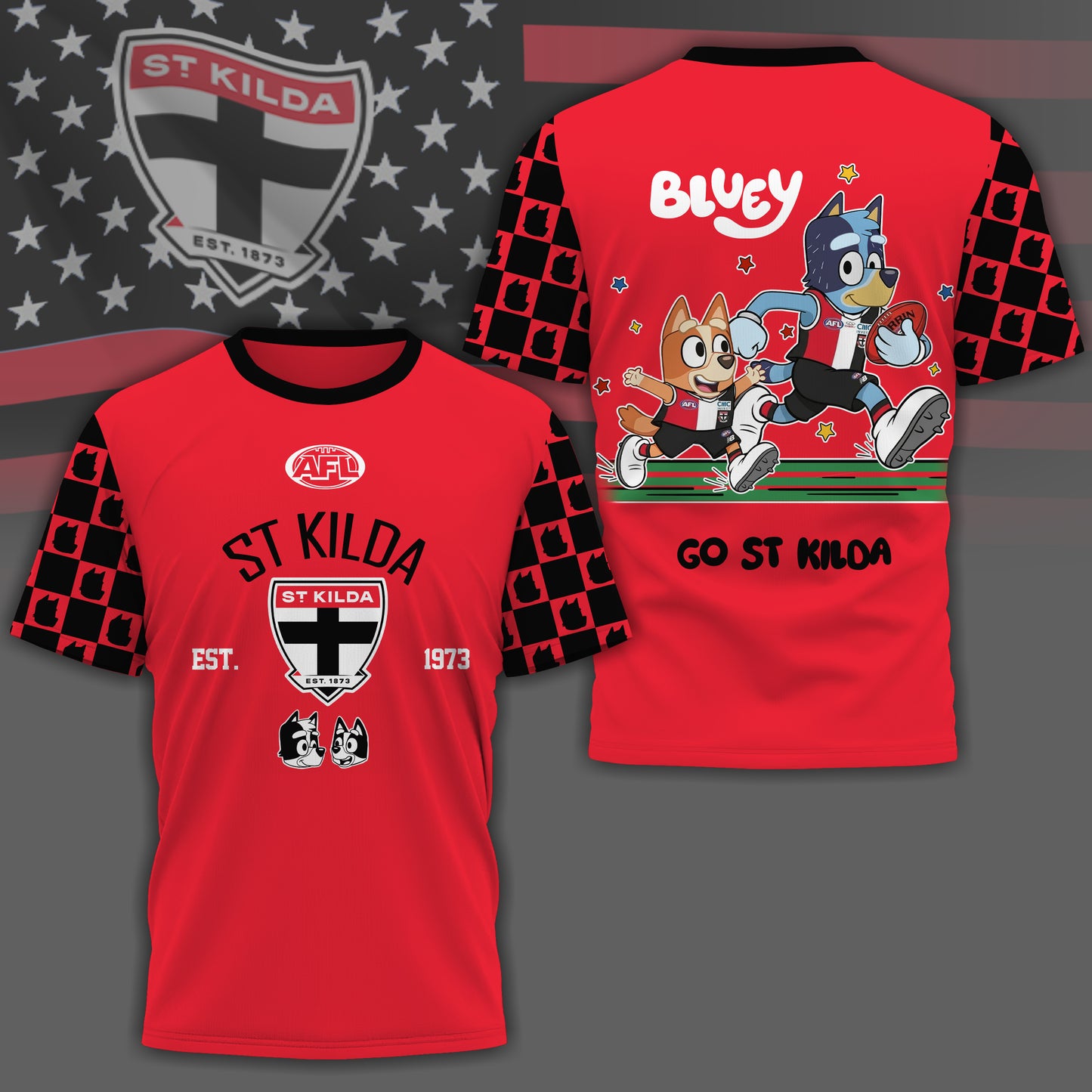 SK x AFL Premium Bluey 3D Shirt DDT TTTZ