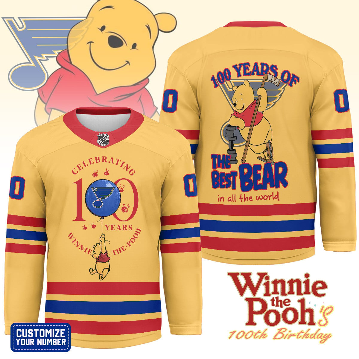SLB x NHL Premium Winnie The Pooh 100th Anniversary Hockey Jersey DDT CTN