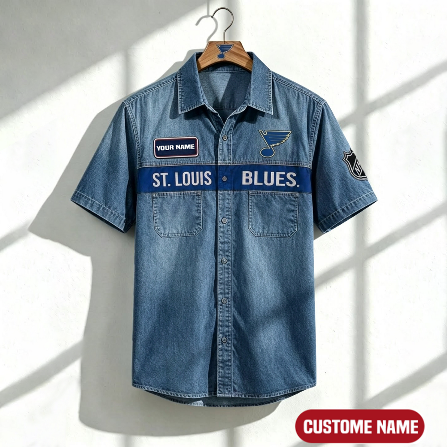SLB x NHL Print Denim Short-Sleeve Work Shirt 180526 DatND LBN