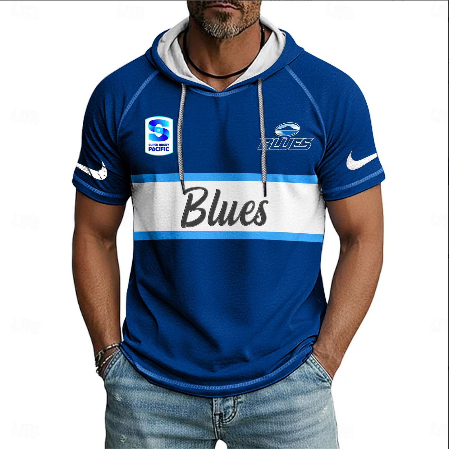 SRP x BLUES Sport Hooded Short Sleeve Shirt HLP 70426 HLPHUONG