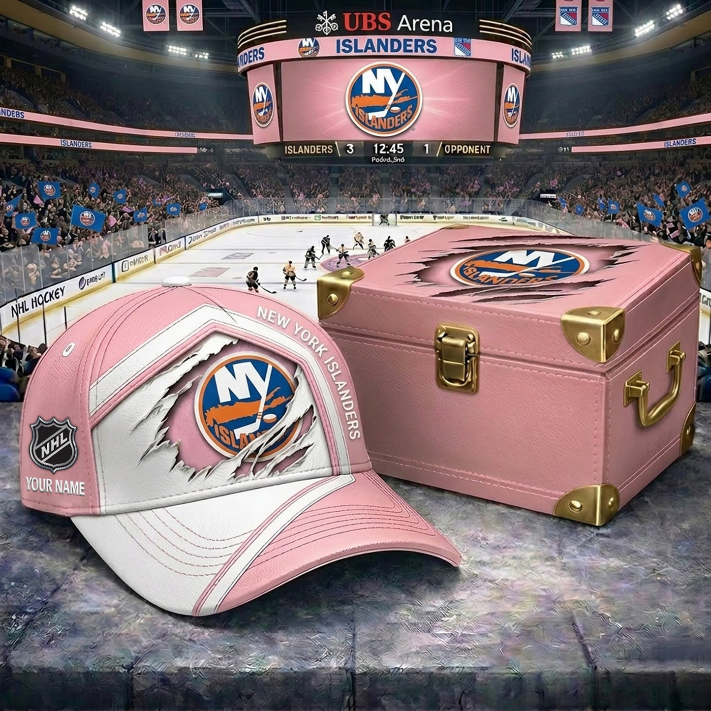 Signature Series NHL x NYI BESPOKE PASTEL PINK CRACK CUSTOM NAME HAT V03 NDT NHM 280426