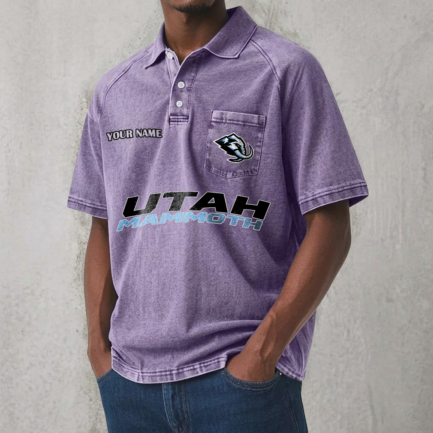 UTAH x NHL Men's Distressed Turn-Down Collar Polo DATND TANTD 250526