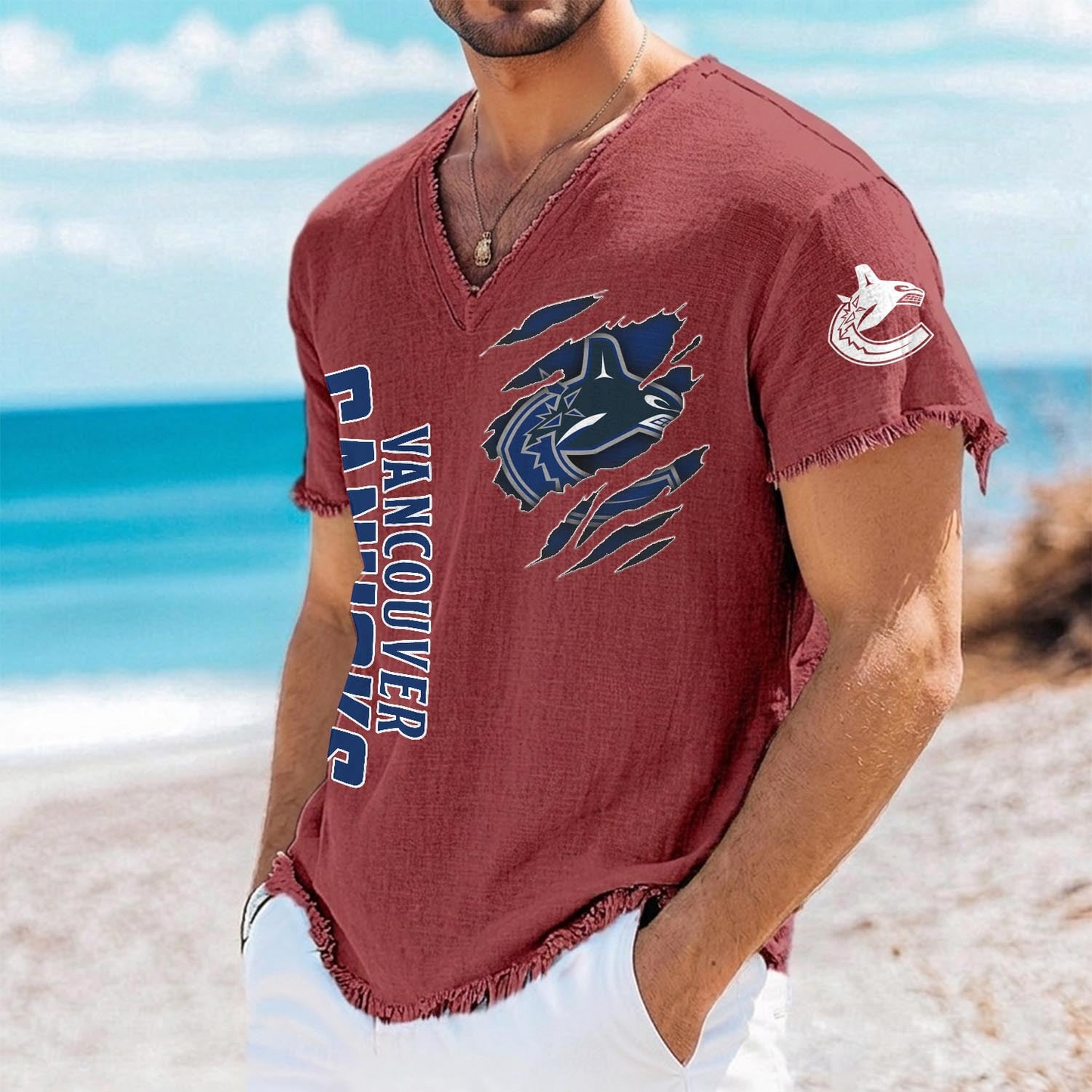 VAN x NHL V-Neck Linen Beach Shirt 1905 DatND DVT