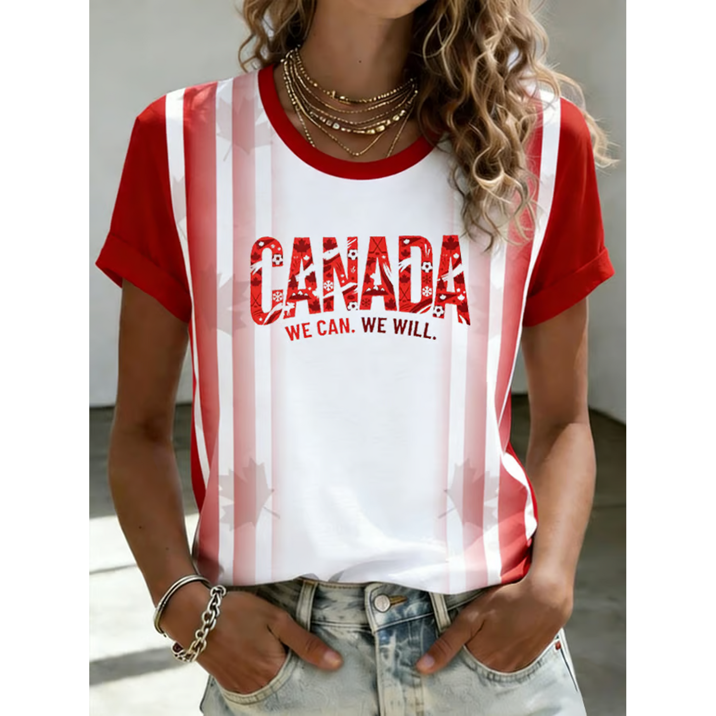 Women's Canada Soccer Print Casual T-Shirt V2 DATND TANTD 050626
