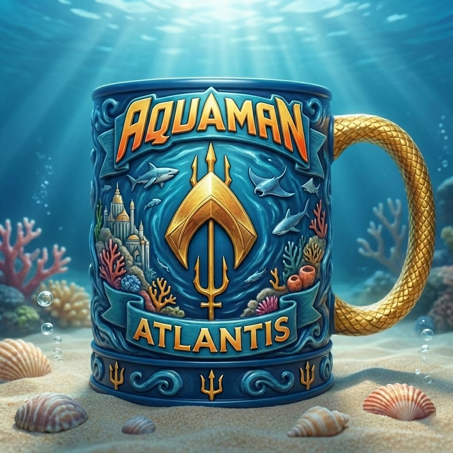 AQU X Mug featuring DC Comics legends. NAK NHT